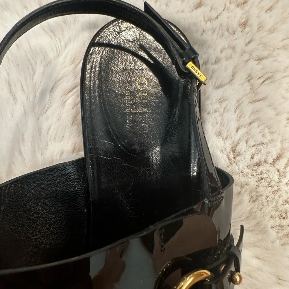 Gucci Glossy Black and Gold Sandals - Picture 3 of 4